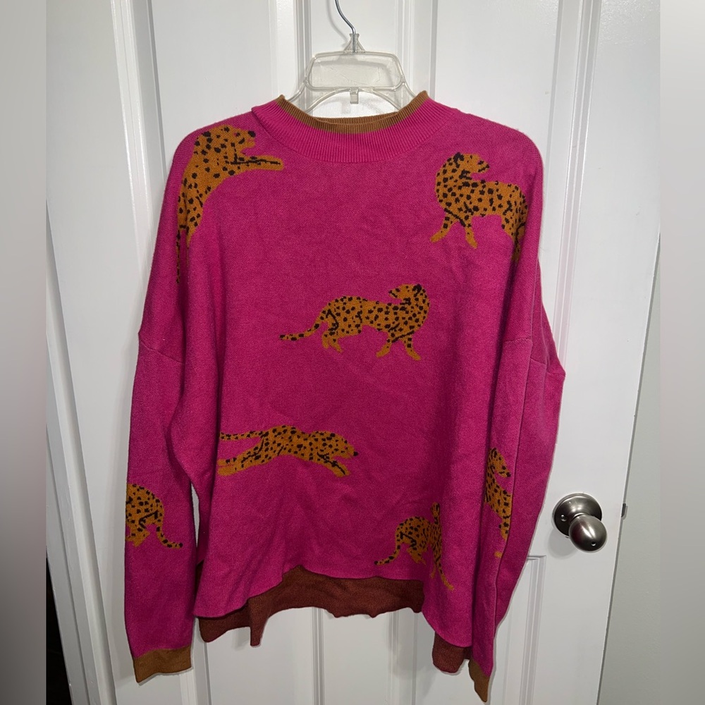 Oversized Pink Cheetah Sweater